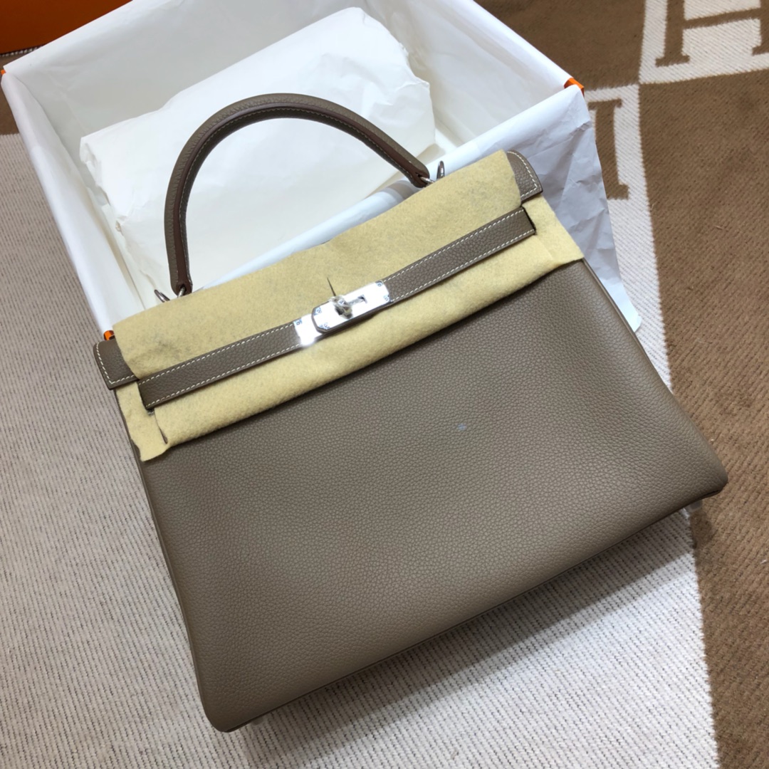 Hermes Kelly 32cm Handbag Shoulder Bag in Etoupe Togo Leather